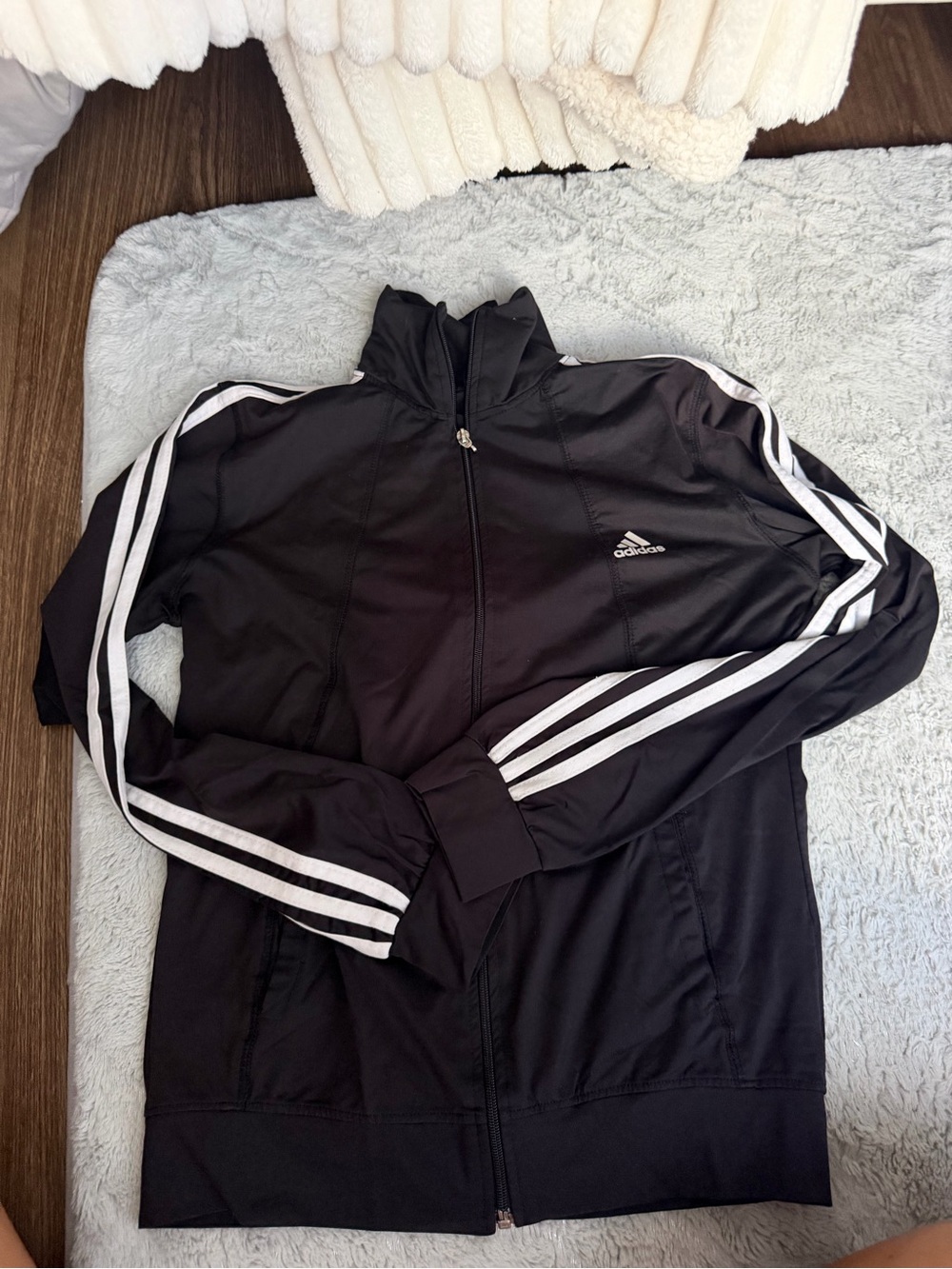 adidas Black Jacket with White Three-Stripes